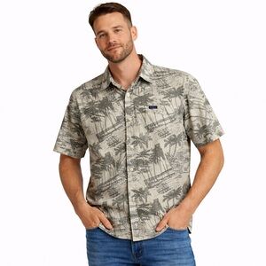 Vintage Guess Jeans Men’s Rayon Hawaiian Aloha Shirt Palm Tree Print Medium